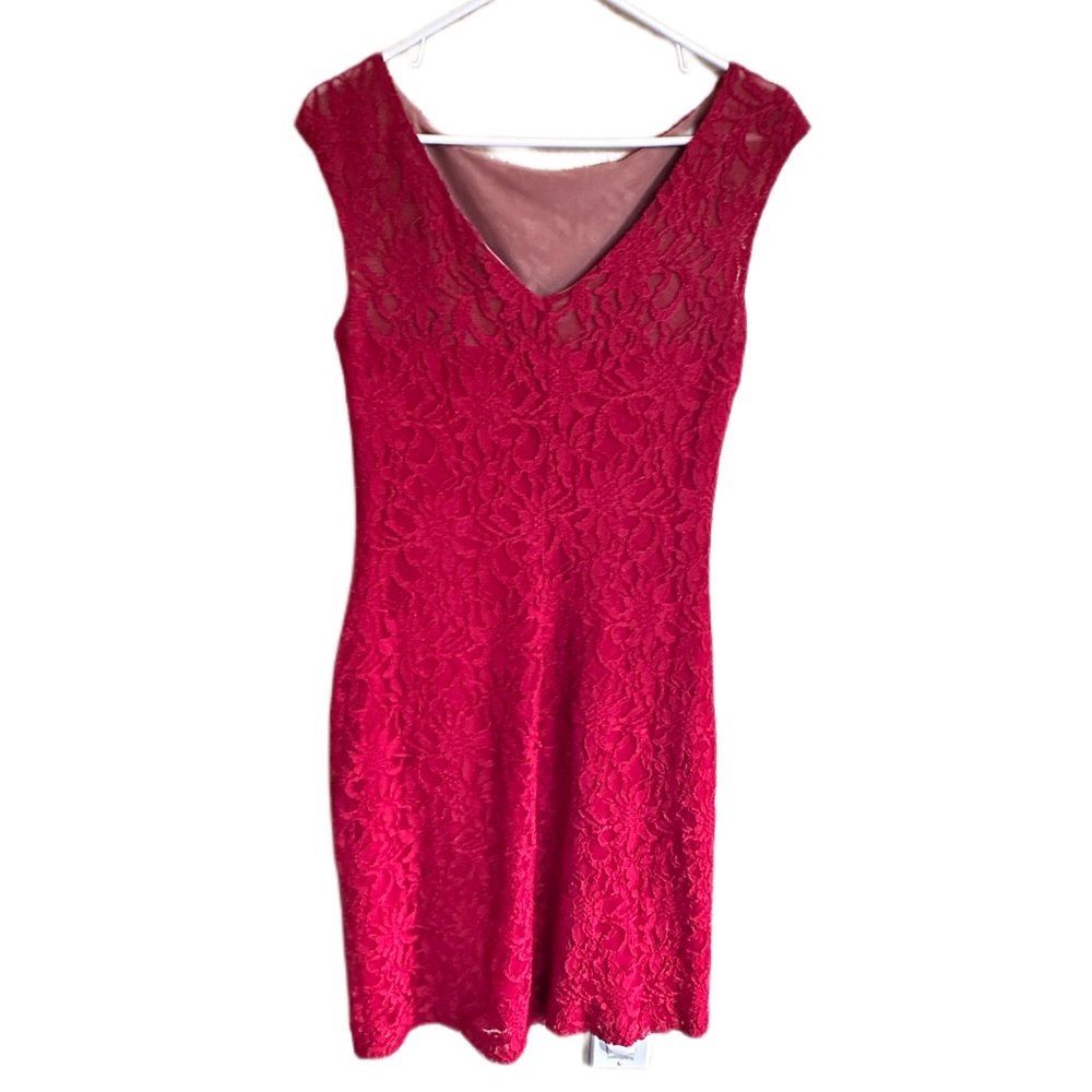 Red Ralph Lauren Form Fitting dinner dress rose lace sheath dress size 8